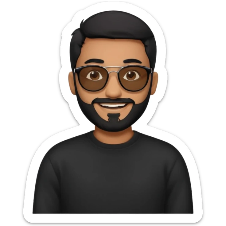 Indian man with  black hair and beard and black sunglasses and black jumper sticker