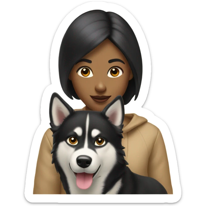 A golden beige Husky next to him a girl with black hair who kisses him on the cheek sticker