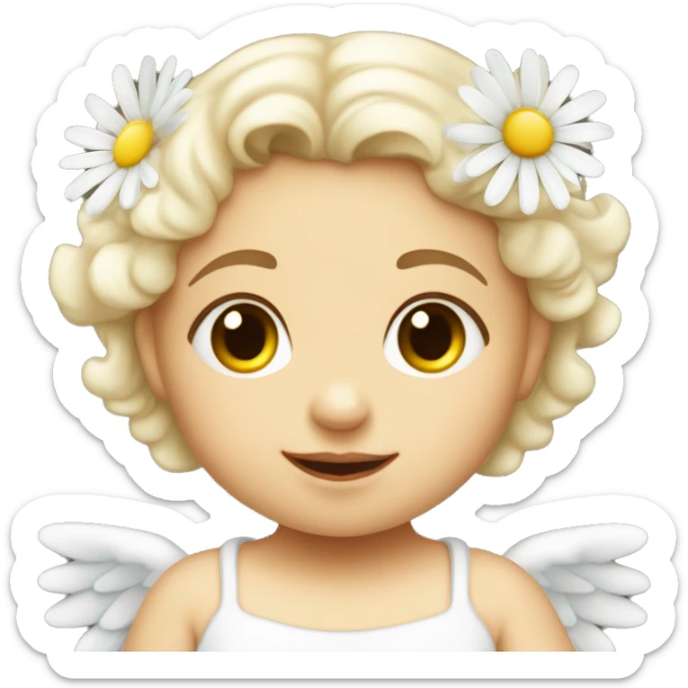 Cocasian Baby angel girl with a daisy flower sticker