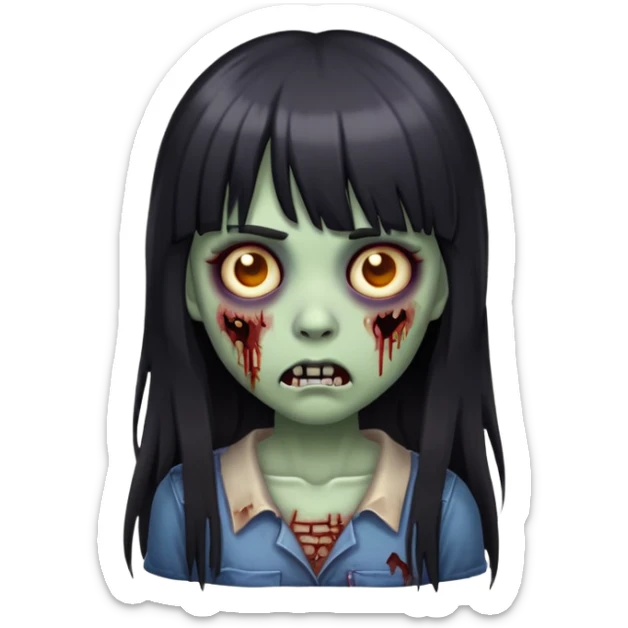 iOS emoji of an zombie girl with dark long hair with bangs sticker