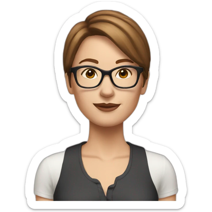 White Woman with a short brown hair plus glasses and pink coach sticker