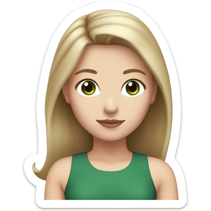 White girl white ,light brown hair, dark green eyes and pink top sticker