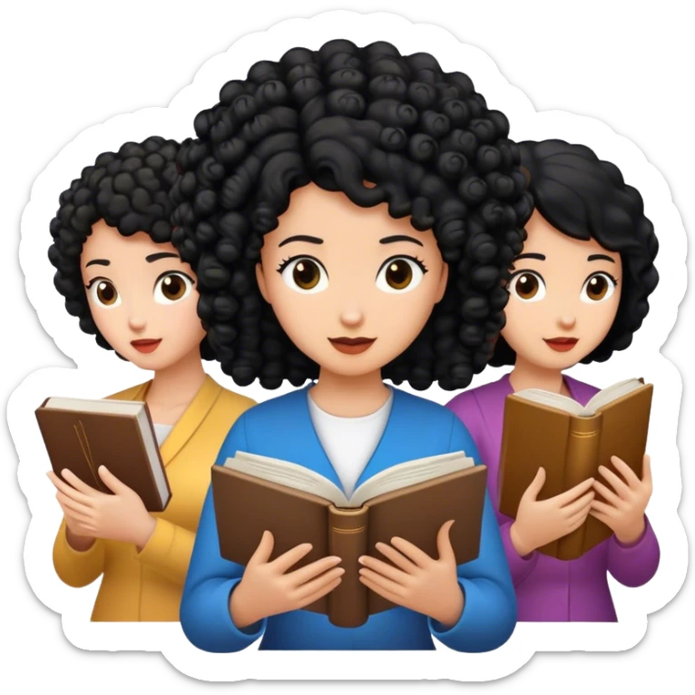 First woman curly hair, second woman black hair and third woman black hair reading bible sticker