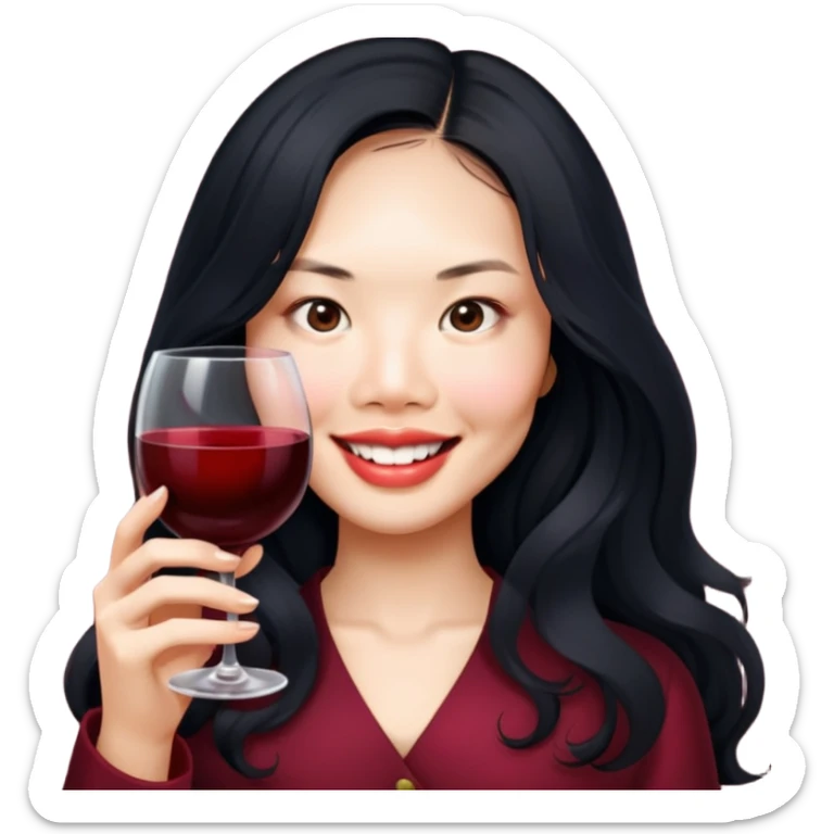 Asian girl long wavy hair holding a glass of wine sticker