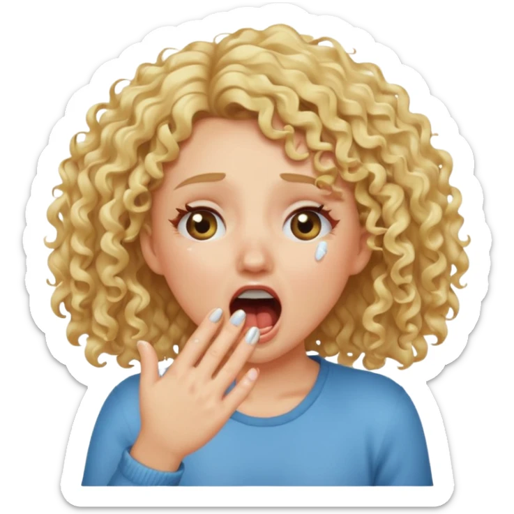 Emoji di ragazza bionda riccia che urla e mette una mano ben aperta in faccia davanti la bocca e gli occhi sticker