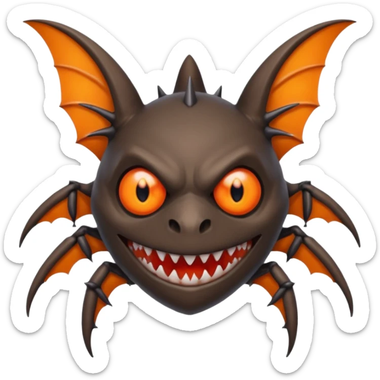 A bat with acid all in his body and his eyes  replaced with shark teeth and his hand in his back ( four hand) and his spines will be very spiky  and his leg will like a spider and last his eyes or 4 eyes will be in his hands and the colour of the eyes will orange and black sticker