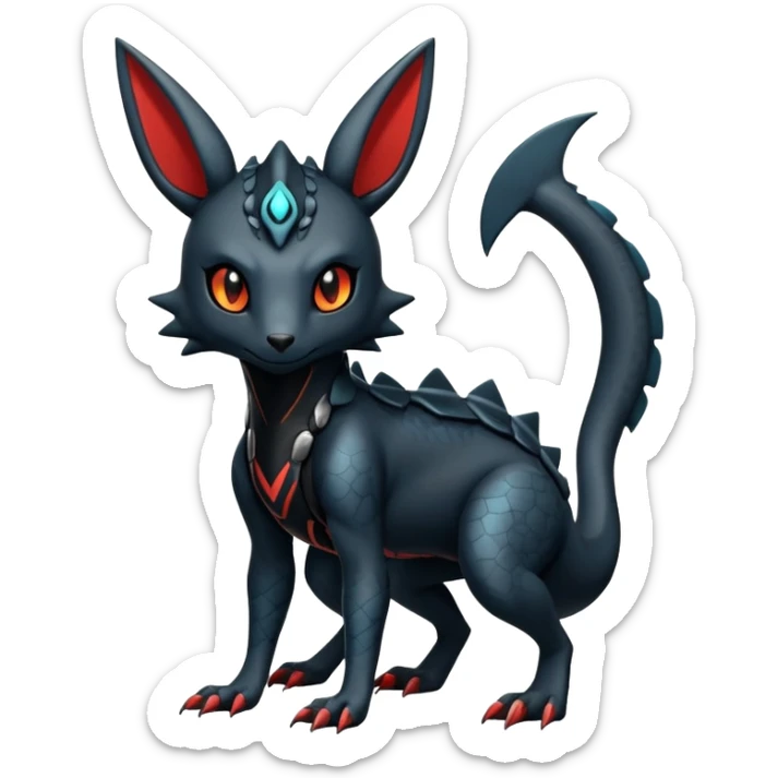 Modern Futuristic Scaly Cyber-Salandit-Umbreon-Litten-Hybrid (Full body) sticker