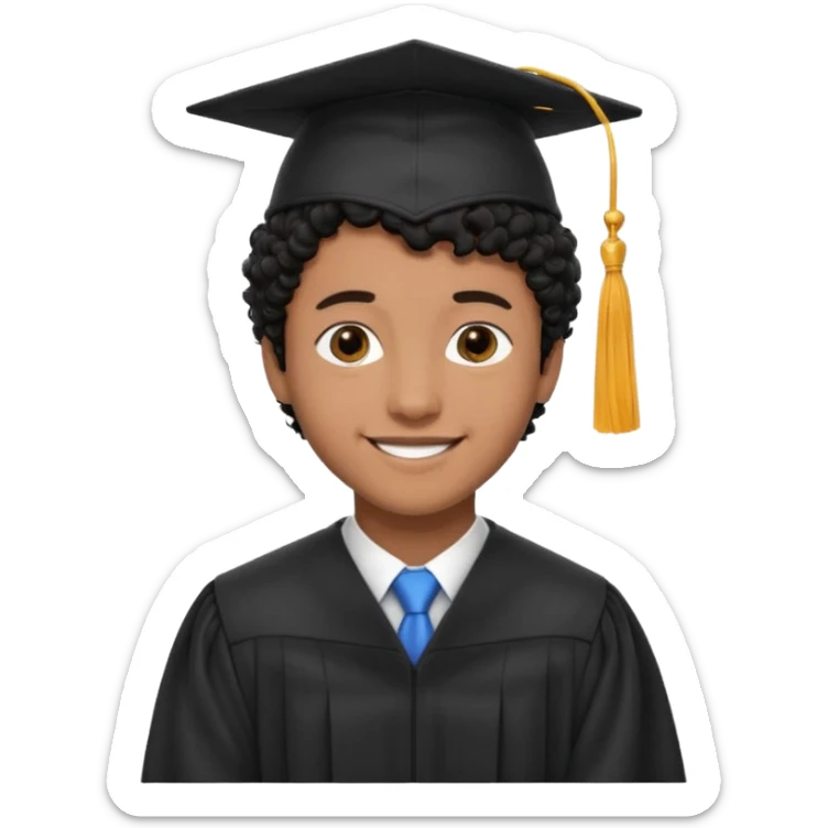 Graduated Students, Male, brown skin, black curly hair, proudly, short hair, wearing graduation cap sticker