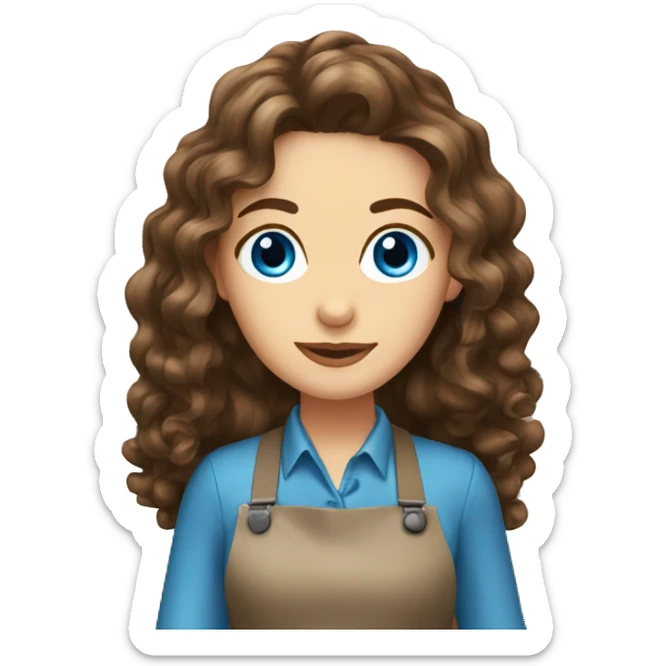 Brown hair. Blue eyes. Wavy hair. Barista. Female. Long hair  sticker