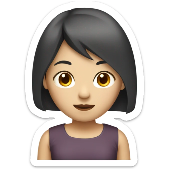 Asian girl with dark red short straight hair with blonde skin sticker