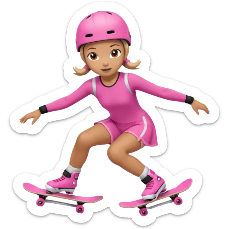 Cute skater girl with two buns and pink outfit, gliding with playful energy. sticker