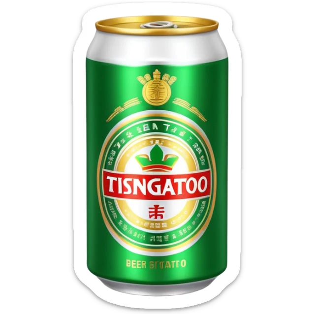 Tsingtao beer can, iconic green and gold design, famous Chinese beer, emoji style sticker