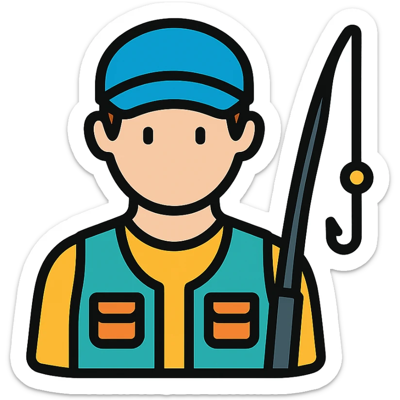 color outline icon of a fisherman wearing a blue cap sticker