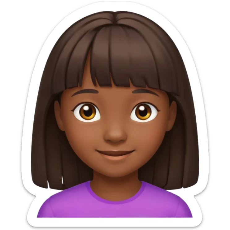 Head without neck of a 10-year-old girl with dark skin, brown hair, and bangs on her forehead. sticker