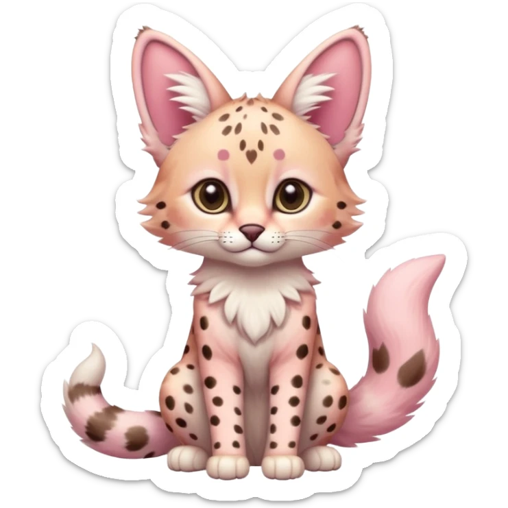 Whitish pastel-rosy-pink cute elegant furry kawaii Serval, full body sticker