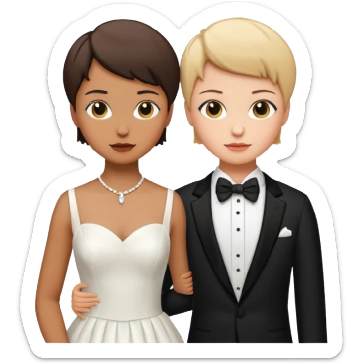 due ragazze che si sposano,una ha i capelli corti r lo smoking e l'altra ha il vestito bianco da sposa  sticker