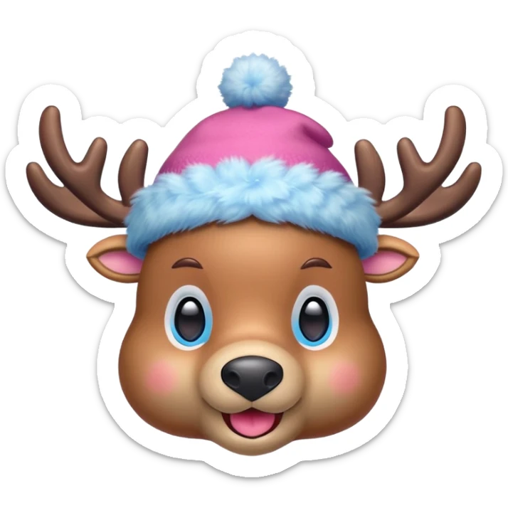 Tony Tony Chopper in cute reindeer form with pink hat and blue nose sticker