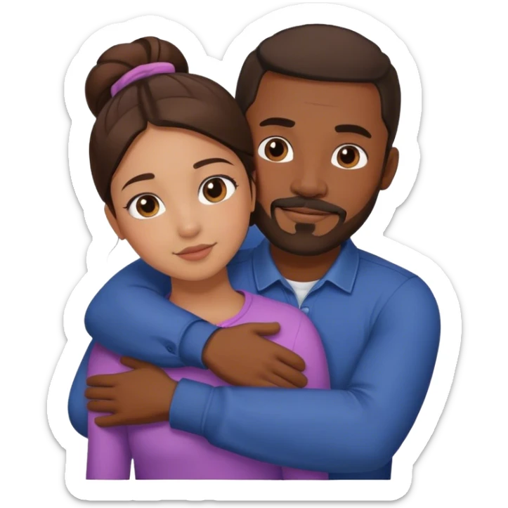 Black man with facial hair hug small pretty brunette from behind sticker