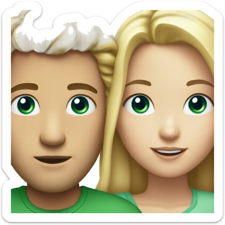  man with blonde hair and blue eyes and a girl with dark brown hair and green eyes sticker