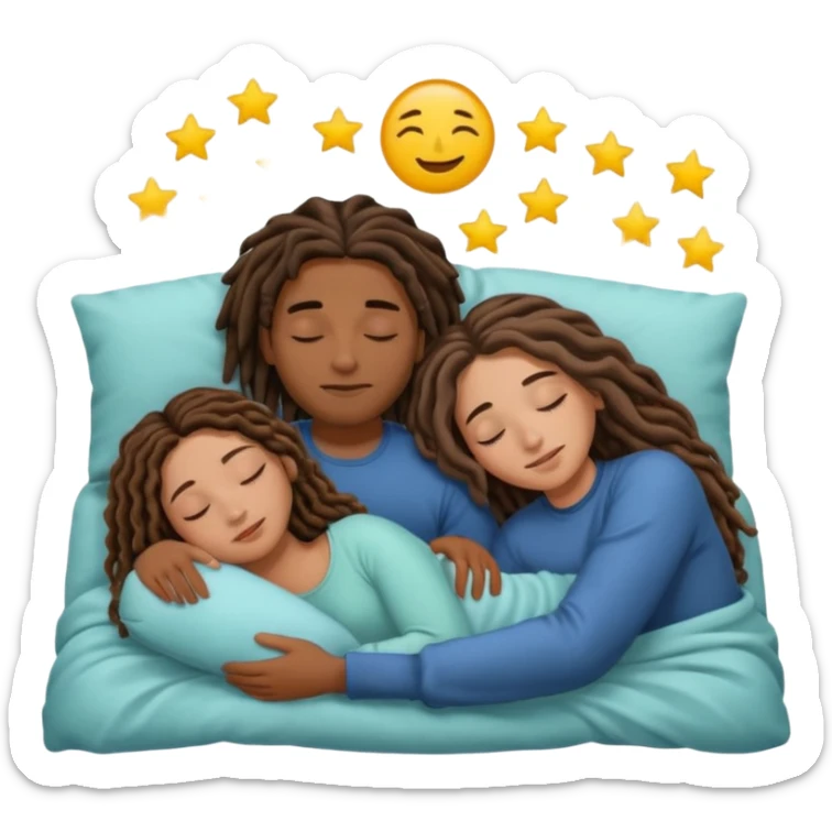 couple sleeping together the male is brown skin with dreads and the female is hispanic with fair skin with long wavy brunette hair sticker