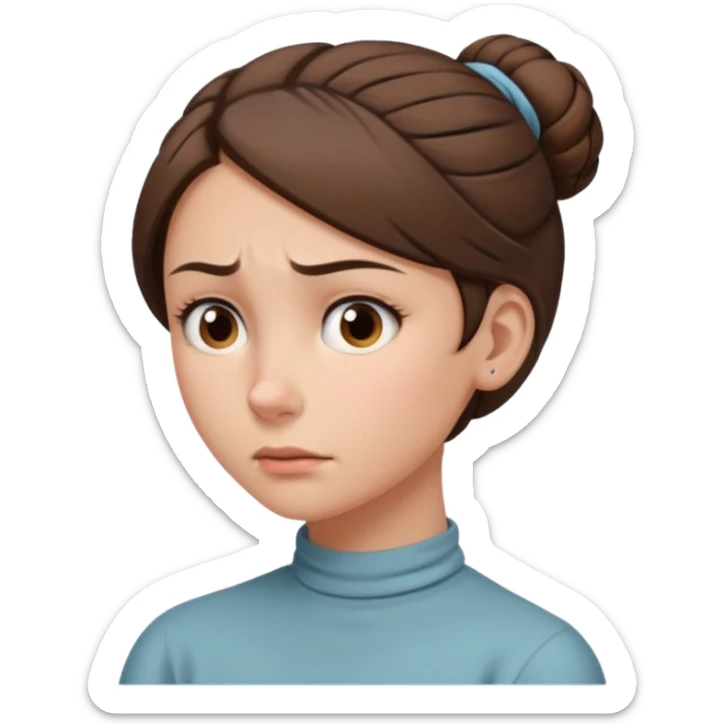 emoji of a female character with medium-length brown hair tied in a low bun at the back of the head, with a stiff neck and a painful expression sticker
