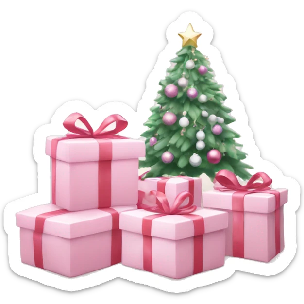Light pink Christmas gifts under a white Christmas tree  sticker