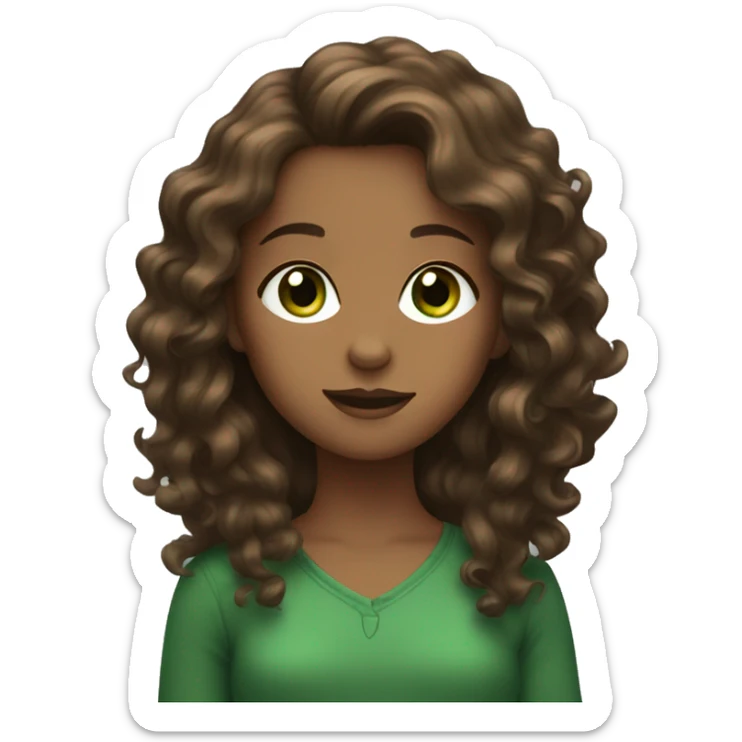A girl with green eyes and brown and wavy hair sticker