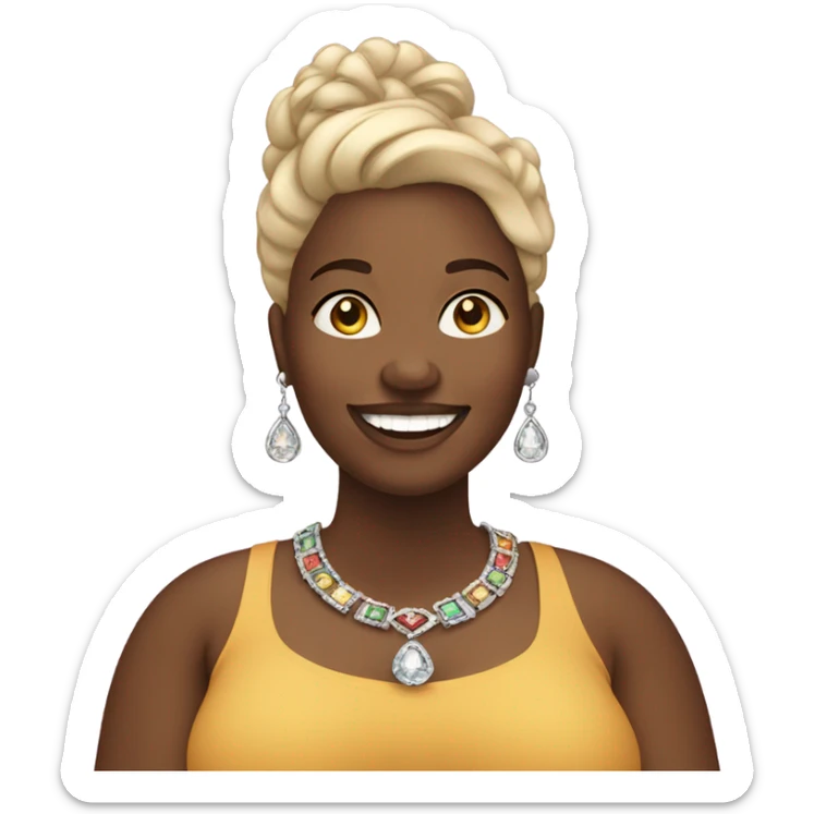 smiling overweight medium toned black woman with jewelry indoors sticker