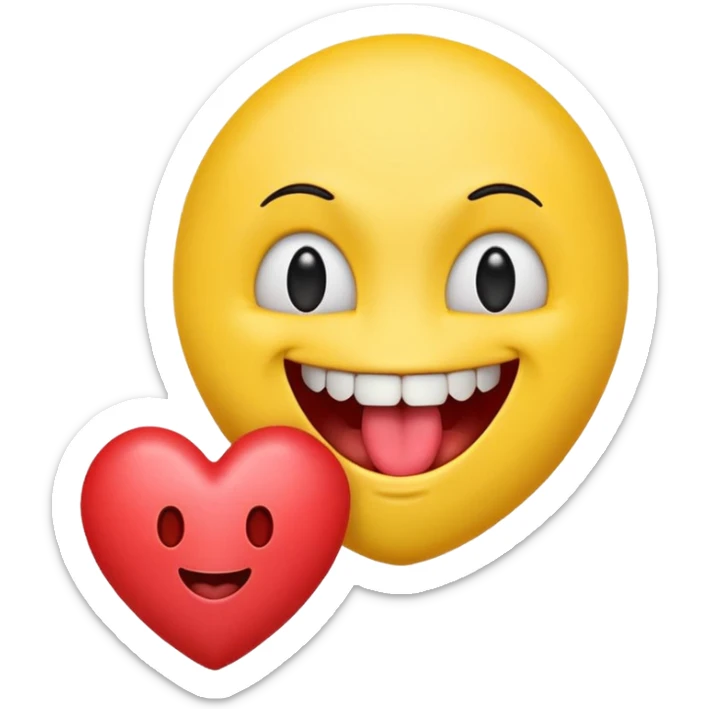 yellow emoji face holding a heart and hes so happy with so happy with teeth and tongue and toes growing out of the top of its head. his eyes have been plucked out and are now eyeless sockets sticker