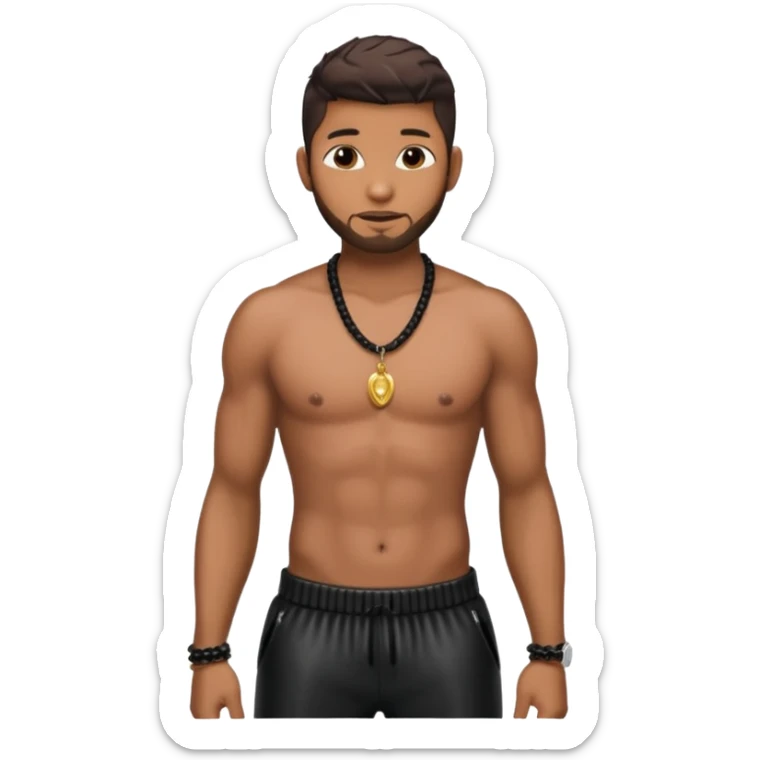 Usher with shirtless with necklace, dark brown hair, latex black harem pants sticker