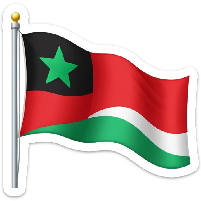 A horizontal tricolour flag of red, white, and black; charged with two green stars at the centre. sticker