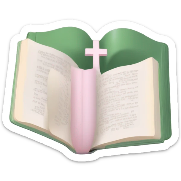 Open Light Sage green holy Bible with baby pink cross on the cover and baby pink coloured gardens coming on the cover  sticker