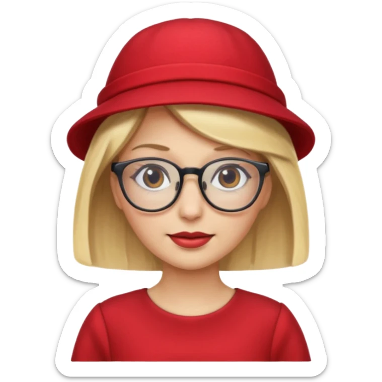 blonde woman wear red hat and dress and glasses sticker