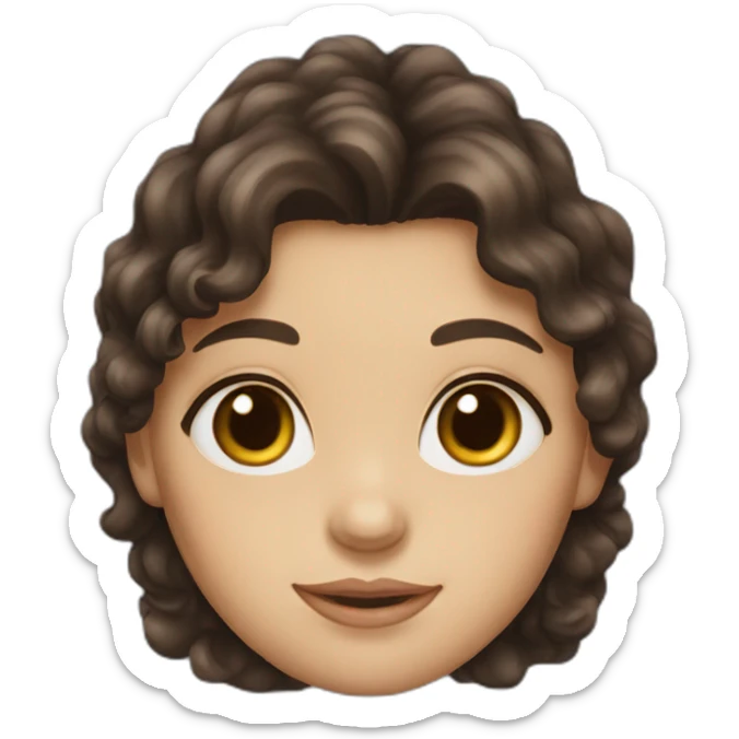 girl with dark brown long curly hair, fair skin and hazel eyes sticker