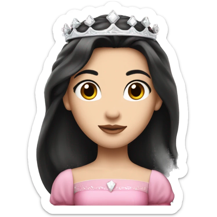 PRINCESS WITH WHITE SKIN, LONG VOLUMOUS BLACK HAIR, WITH PRINCESS CROWN, WITH PINK PRINCESS OUTFIT sticker