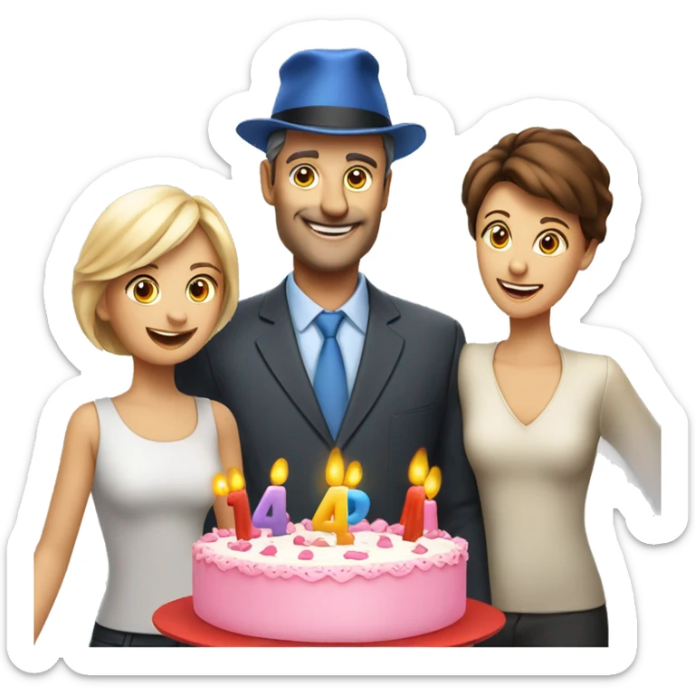 European company of 4 people (mom dad and 2 kids) celebrate birthday in birthday hats sticker