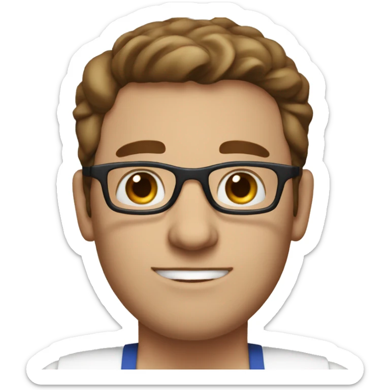 White person with huge eyeglasses, brown hair, blue eyes, wearing an apron  sticker