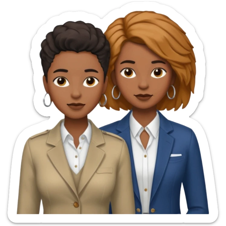 Black lesbian couple with one masculine with short hair and one feminine with long hair in stylish clothes  sticker