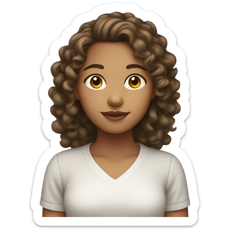 Girl with a curly brown hair and light skin wearing white shirt  sticker
