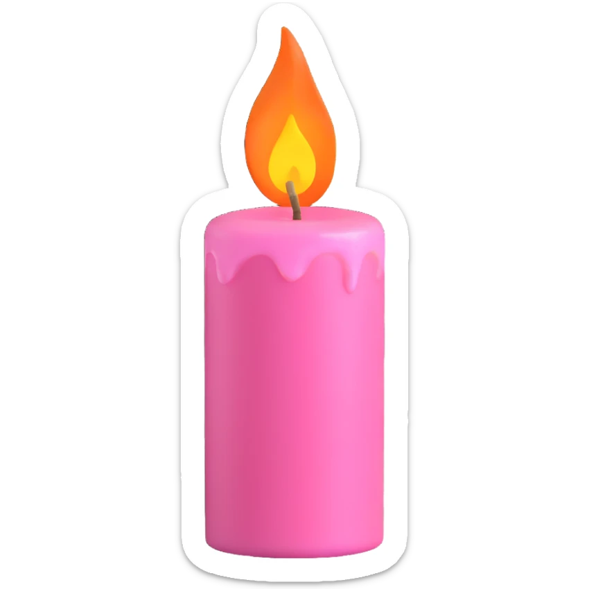Draw a pink candle with a flame on it at an angle of 15 degrees from the horizontal. sticker