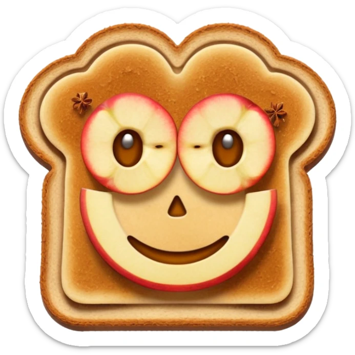 toast with apple slices with a hint of cinnamon on top, emoji style, no text sticker