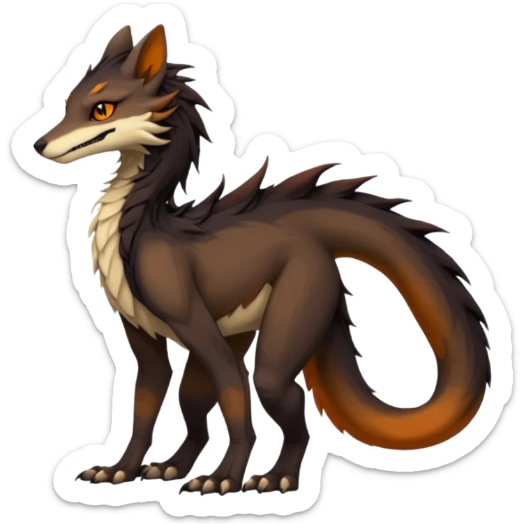 Brown and beige badass elegant wild beautiful natural cute badass epic exotic anthro modern furry 2-legged sergal-vernid-creature, full body, dark-brown-black-gradient pretty hair, with a long tufted tail, beautiful hazel-orange eyes, aesthetic, art by LiLaiRa, art by art by Falvie sticker