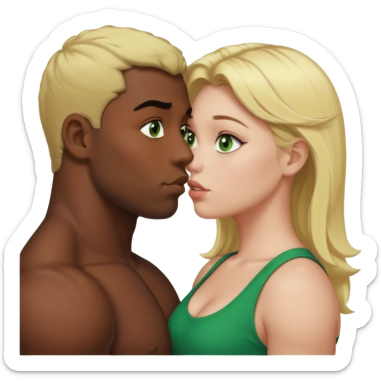 Fat white girl green eyes blonde hair muscular black man brown eyes kissing sticker