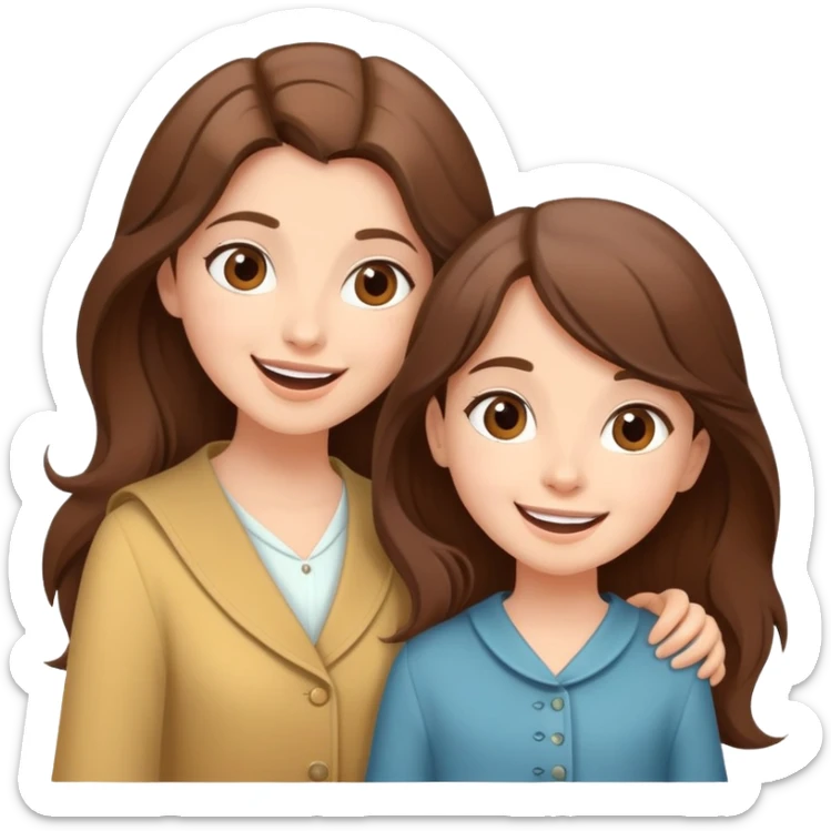  happy elegant beautiful girl flowy brown hair that is more valuable then corals and her sister excited to see to travel the world sticker
