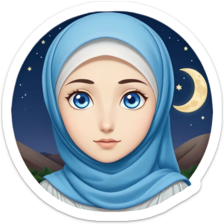 Turkish beautiful finish Konya girl blue eyes with moon hijab dress and watching the moonlight sky on the ground  sticker