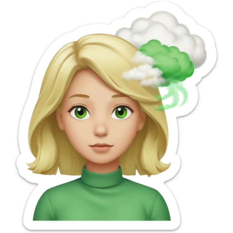 A sideways woman with blonde hair farting green gas sticker