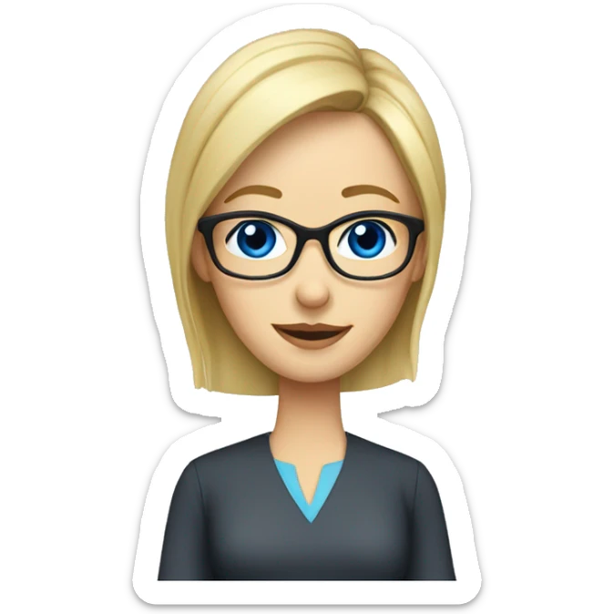 female Teacher with glasses blonde male haircut blue eyes blouse sticker