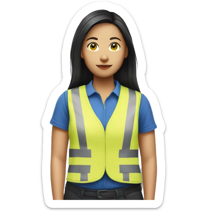 Ikea coworker asian woman blue stripes t-shirt and yellow security vest sticker