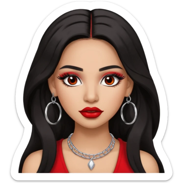 Latina makyaj olsun, düz fiyatlar, halka küpeler büyük gümüş renginde olsun, kolye taksın gümüş renginde. Günümğzdeki latina girl ler gibi olsun saçı uzun olsun. crop olmasın baddy giyisin. makyaj bol olsun, dudak kalemi dudağını dolgun yapsın, kirpiği olsun, saçı kaparık olmasın sticker