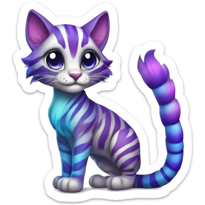 Colorful vernid fantasy creature LiLaiRa Kamirah Falvie whiskers paws full body purple blue gradient stripes braided tail feline sticker